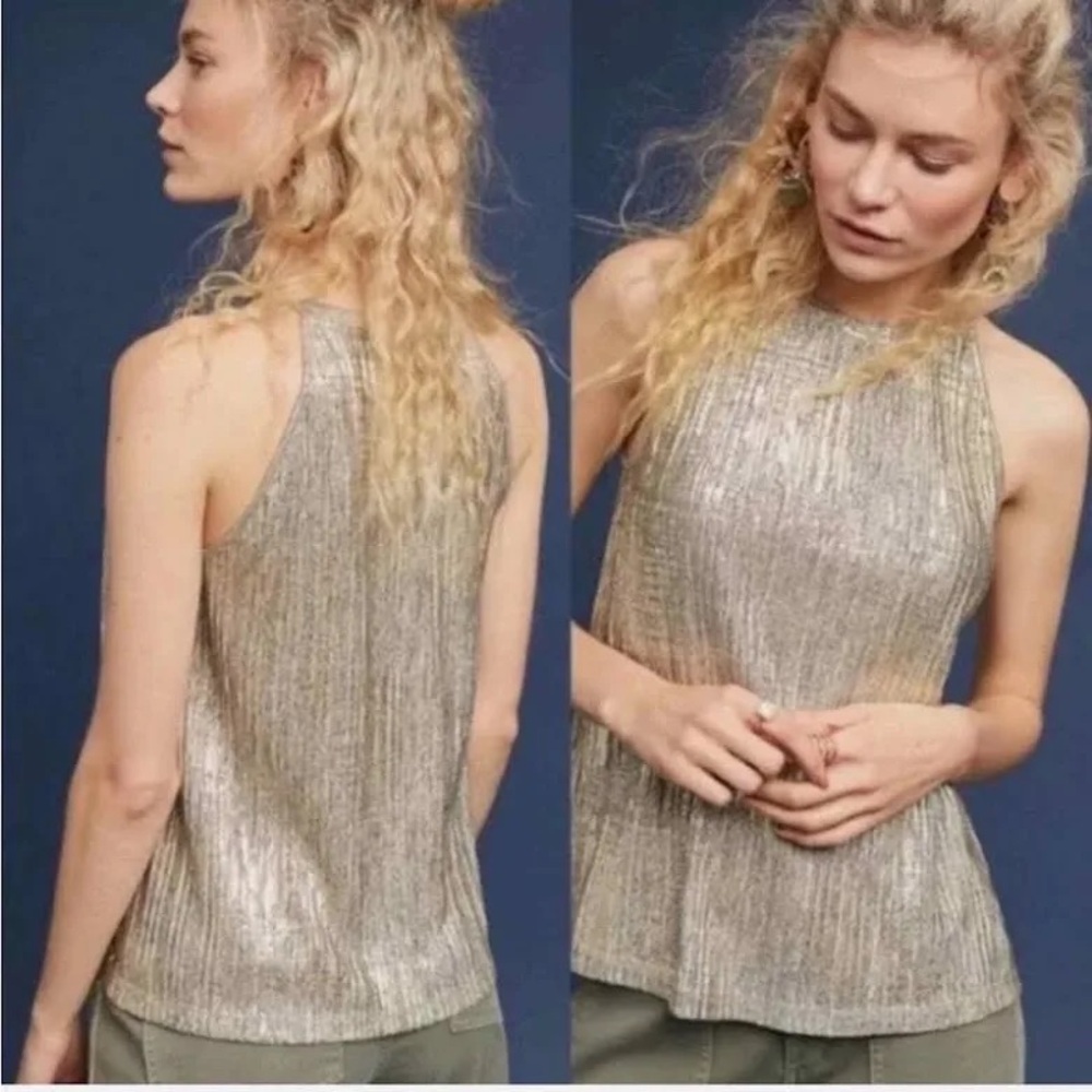Moulinette Soeurs by Anthropologie Silver Pleated Metallic Tank Top